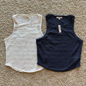 Madewell Crochet Knit Cutaway Sleeveless Tank Top Bundle Navy Blue & White - Med